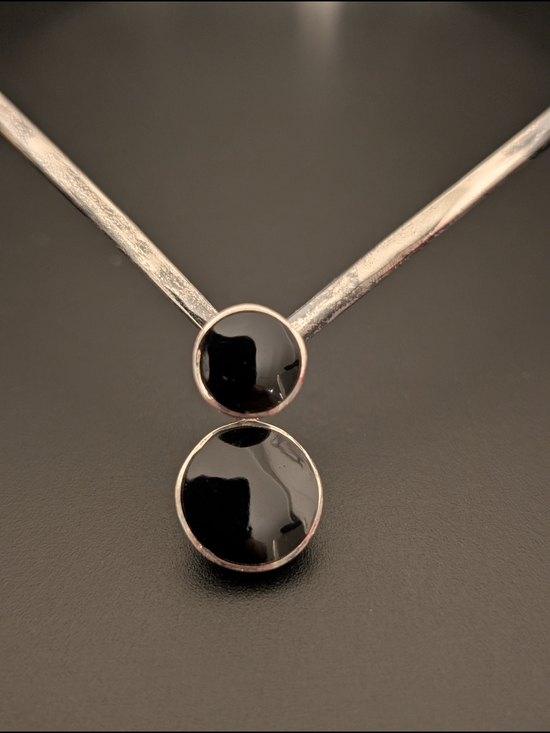 Silver Choker Necklace With Black Onyx - Picture 4 of 15